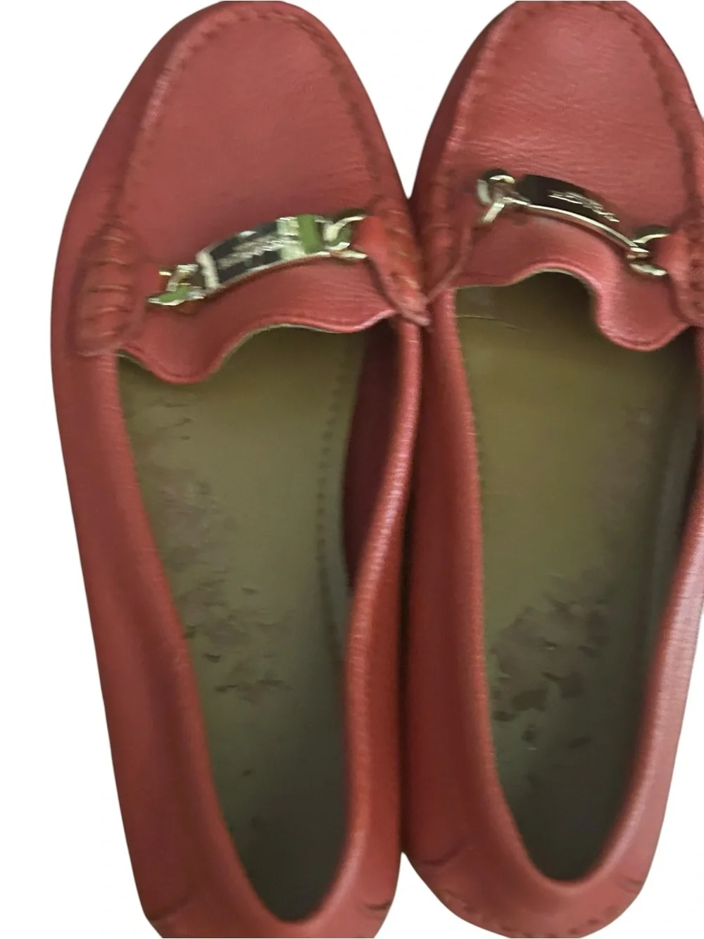 Coach Coral Leather Slip-On Loafers with Gold Hardware